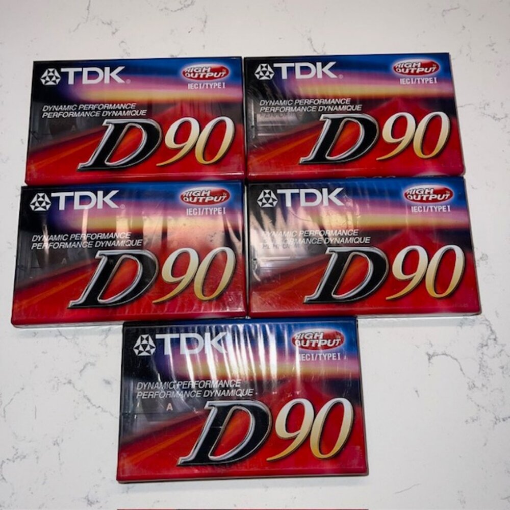 TDK D90 90 min Audio Cassette Tape IECI / Type I High Output New Sealed Lot of 5
